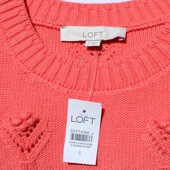 Loft NWT Women Sweater Small Coral Knitted Embellish Shift Pointelle - Picture 2 of 5